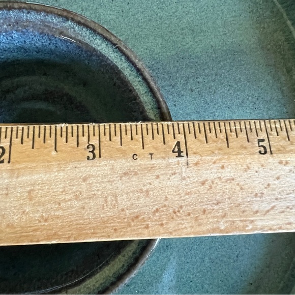 Handmade pottery blue appetizer plate with attached dip bowl